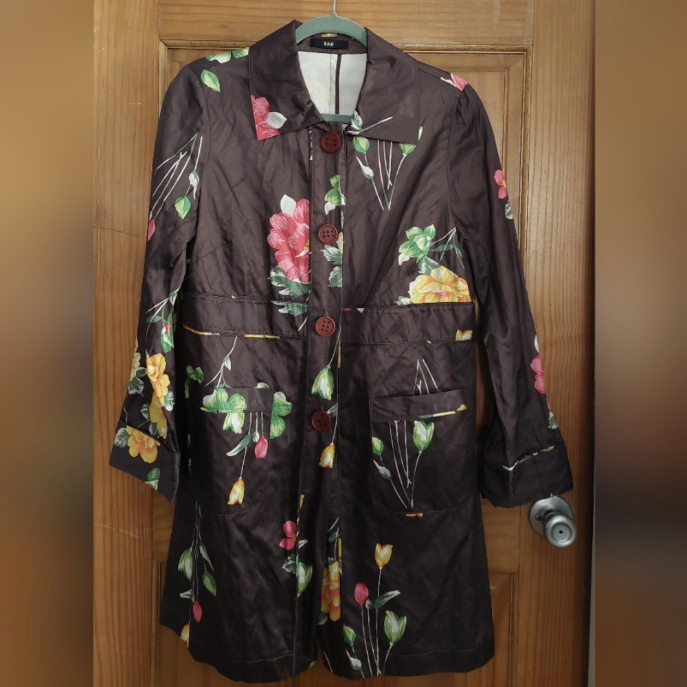 Fancy euro trench-style jackt brown/pink/yellow